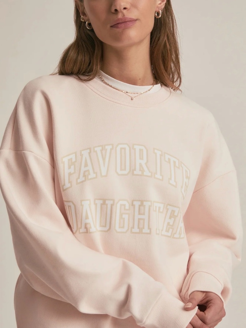 Favorite Daughter Collegiate Crewneck Sweatshirt Light Pink size S